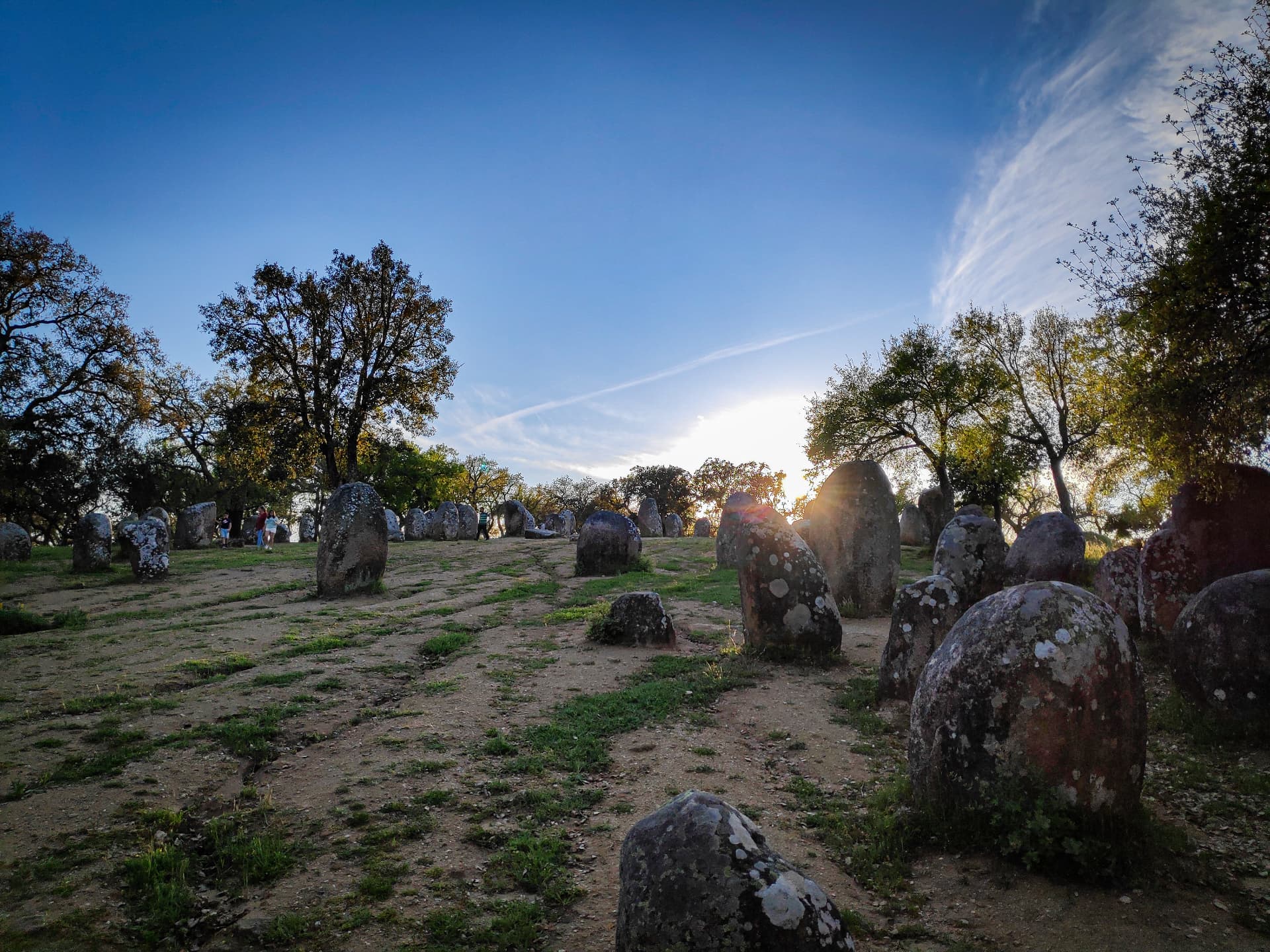 Megalithic stones of Almendres at sunset