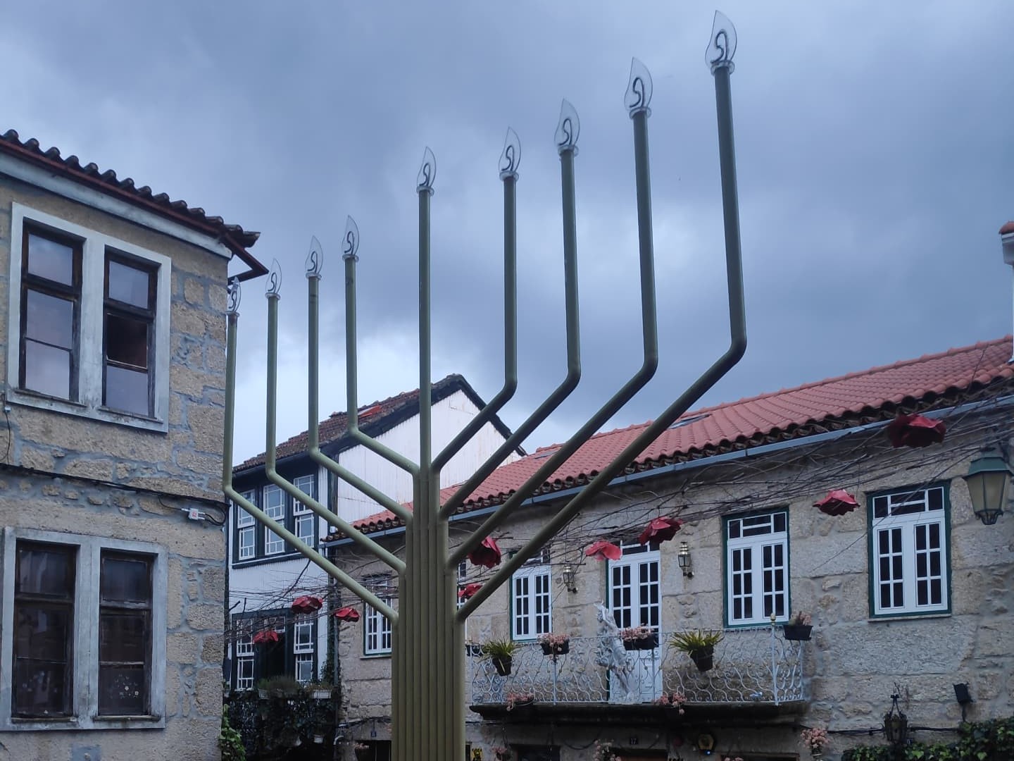 Menorah sculpture in the Jewish quarter of Belmonte